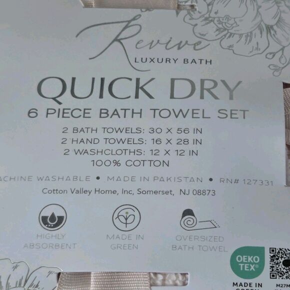 Revive Luxury Bath 6pc Pink Cotton Towel Set Zero Twist 2Bath 2Hand 2Washcloths - Picture 2 of 8